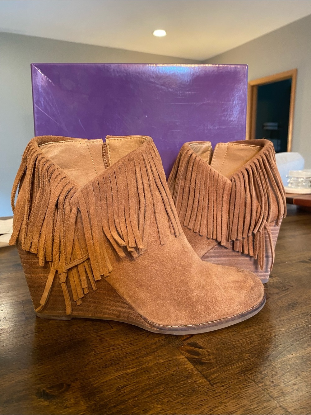 Lucky Brand Fringe Suede Wedge Booties